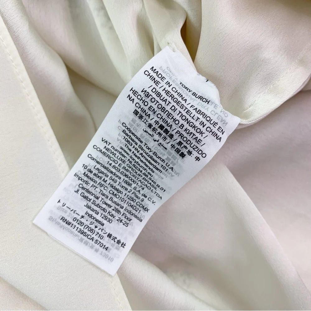 Tory Burch long sleeve‎ pleated garden veil floral silk shirt dress in cream